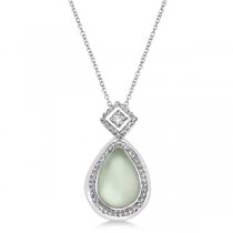 Pear Green Amethyst & Diamond Pendant Necklace 14k White Gold (1.51ct)