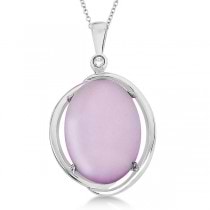 Cabochon Pink Amethyst & Diamond Necklace 14K White Gold (11.03ct)