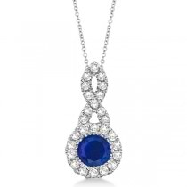Blue Sapphire & Diamond Swirl Pendant Necklace 14K White Gold (0.39ct)