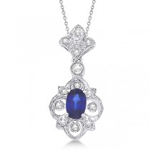Fleur De Lis Sapphire & Diamond Necklace 14K White Gold (0.52ct)
