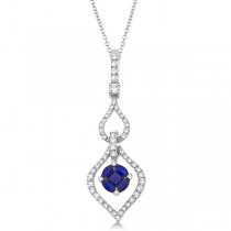 Sapphire & Diamond Drop Pendant Necklace in 14K White Gold (0.56ct)