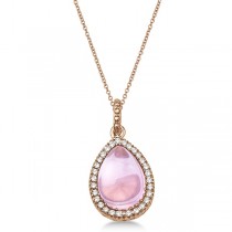 Pear Pink Quartz & Diamond Pendant Necklace 14K Rose Gold (3.10ct)