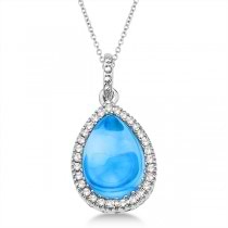 Pear Blue Topaz & Diamond Pendant Necklace 14K White Gold (3.10ct)