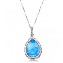 Pear Blue Topaz & Diamond Pendant Necklace 14K White Gold (3.10ct)