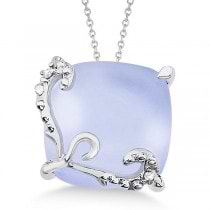 Cushion Blue Topaz & Diamond Pendant Necklace 14K White Gold (5.62ct)