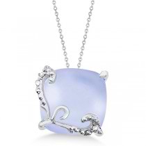 Cushion Blue Topaz & Diamond Pendant Necklace 14K White Gold (5.62ct)