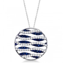 Circle Blue Sapphire & Diamond Pendant Necklace 14K White Gold (1.53ct)