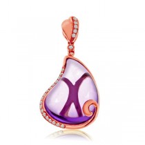 Pear Shaped Amethyst Pendant w/ Diamond Accents 14K Rose Gold 15.73ct