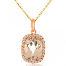 Diamond & Oval Morganite Drop Pendant Necklace 14k Rose Gold (2.08ct)