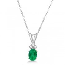 Oval Emerald Pendant with Diamonds 14K White Gold (0.72tw)