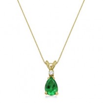 Pear Emerald & Diamond Solitaire Pendant Necklace 14k Yellow Gold (0.75ct)
