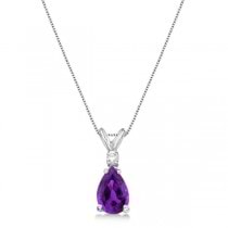 Pear Amethyst & Diamond Solitaire Pendant Necklace 14k White Gold (0.75ct)