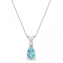 Pear Lab Aquamarine & Diamond Solitaire Pendant Necklace 14k White Gold (0.75ct)