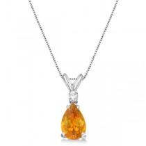 Pear Citrine & Diamond Solitaire Pendant Necklace 14k White Gold (0.75ct)