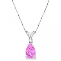 Pear Lab Pink Sapphire & Diamond Solitaire Pendant Necklace 14k White Gold (0.75ct)