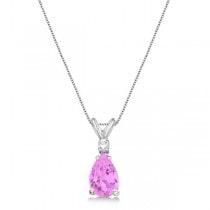 Pear Pink Sapphire & Diamond Solitaire Pendant Necklace 14k White Gold (0.75ct)
