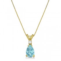 Pear Lab Aquamarine & Diamond Solitaire Pendant Necklace 14k Yellow Gold (0.75ct)