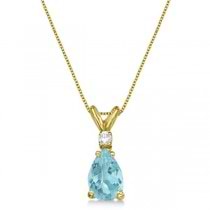 Pear Lab Aquamarine & Diamond Solitaire Pendant Necklace 14k Yellow Gold (0.75ct)