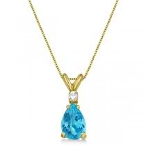Pear Lab Blue Topaz & Diamond Solitaire Pendant Necklace 14k Yellow Gold (0.75ct)