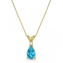 Pear Blue Topaz & Diamond Solitaire Pendant Necklace 14k Yellow Gold (0.75ct)