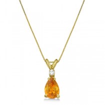 Pear Citrine & Diamond Solitaire Pendant Necklace 14k Yellow Gold (0.75ct)