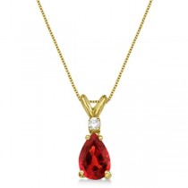 Pear Garnet & Diamond Solitaire Pendant Necklace 14k Yellow Gold (0.75ct)