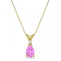 Pear Lab Pink Sapphire n Diamond Solitaire Pendant Necklace 14k Yellow Gold (0.75ct)