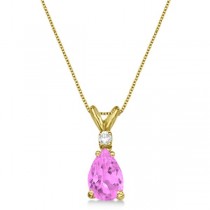 Pear Pink Sapphire & Diamond Solitaire Pendant Necklace 14k Yellow Gold (0.75ct)