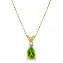 Pear Peridot & Diamond Solitaire Pendant Necklace 14k Yellow Gold (0.75ct)