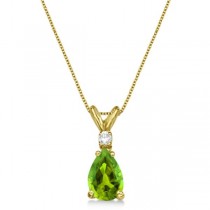 Pear Peridot & Diamond Solitaire Pendant Necklace 14k Yellow Gold (0.75ct)