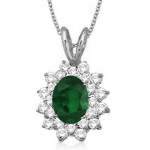 Emerald & Diamond Accented Pendant 14k White Gold (1.60ctw)
