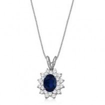 Blue Sapphire & Diamond Accented Pendant 14k White Gold (1.60ctw)
