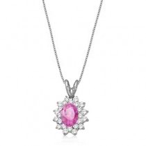 Pink Sapphire & Diamond Accented Pendant 14k White Gold (1.60ctw)