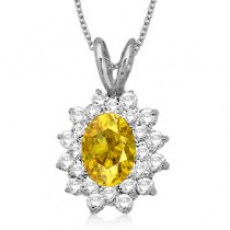 Yellow Sapphire & Diamond Accented Pendant 14k White Gold (1.60ctw)