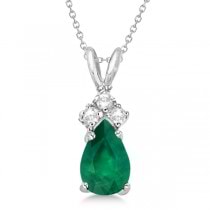 Pear Emerald & Diamond Solitaire Pendant 14k White Gold (0.75ct)