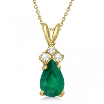 Pear Emerald & Diamond Solitaire Pendant 14k Yellow Gold (0.75ct)