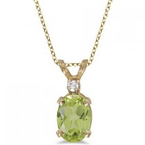 Oval Peridot and Diamond Solitaire Pendant 14K Yellow Gold (0.93ct)