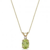 Oval Peridot and Diamond Solitaire Pendant 14K Yellow Gold (0.93ct)
