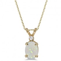 Oval Opal and Diamond Solitaire Pendant 14K Yellow Gold (0.50ct)