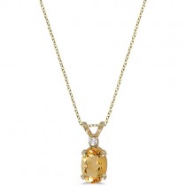 Oval Citrine and Diamond Solitaire Pendant 14K Yellow Gold (0.83ct)
