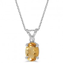 Oval Citrine and Diamond Solitaire Pendant 14K White Gold (0.83ct)
