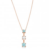 Aquamarines & Diamond Three-Stone Necklace 14k Rose Gold (1.00ct)