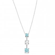 Aquamarines & Diamond Three-Stone Necklace 14k White Gold (0.25ct)