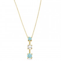 Aquamarines & Diamond Three-Stone Necklace 14k Yellow Gold (0.25ct)