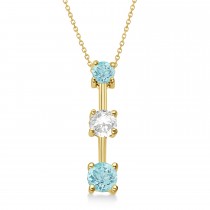 Aquamarines & Diamond Three-Stone Necklace 14k Yellow Gold (0.50ct)