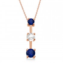 Lab Blue Sapphires & Lab Diamond Three-Stone Necklace 14k Rose Gold (1.00ct)