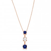 Lab Blue Sapphires & Lab Diamond Three-Stone Necklace 14k Rose Gold (1.00ct)
