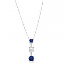 Lab Blue Sapphires & Lab Diamond Three-Stone Necklace 14k White Gold (1.00ct)