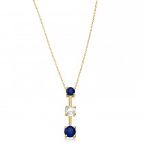 Lab Blue Sapphires & Lab Diamond Three-Stone Necklace 14k Yellow Gold (0.25ct)