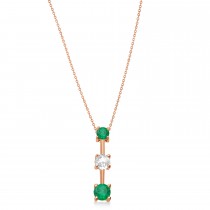 Lab Emeralds & Lab Diamond Three-Stone Necklace 14k Rose Gold (1.00ct)